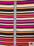 Horizontal Striped Printed Silk Charmeuse - Magenta / Orange / Black / Blush