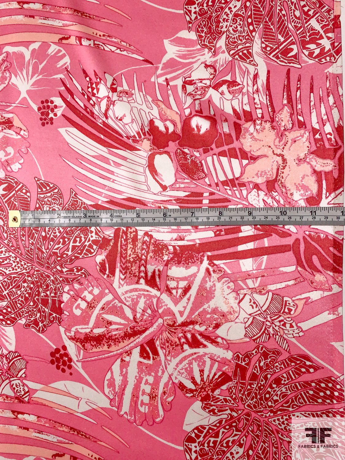 Abstract Leaf Printed Silk Charmeuse - Pink / Berry / White