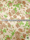 Sweet Floral Printed Silk Charmeuse - Green / Tan / Ivory