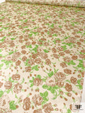 Sweet Floral Printed Silk Charmeuse - Green / Tan / Ivory