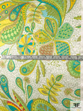 Jovial Paisley Printed Silk Charmeuse - Shades of Green / Yellow / Turquoise
