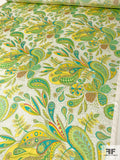 Jovial Paisley Printed Silk Charmeuse - Shades of Green / Yellow / Turquoise