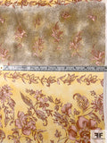 Antique Floral Linear Printed Silk Charmeuse - Yellow / Mauve / Brushed Gold