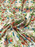 Springtime Floral Printed Silk Jacquard - Multicolor / Off-White