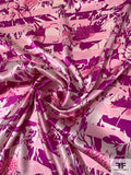 Abstract Leaf Printed Silk Charmeuse - Magenta / Pinks / White