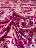 Abstract Leaf Printed Silk Charmeuse - Magenta / Pinks / White