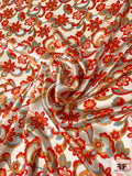 Groovy Floral Printed Silk Charmeuse - Red / Sky Blue / Peach / White