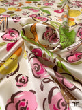 Fruity Watercolor Floral Printed Silk Charmeuse - Lime Green / Orange / Pink / Browns