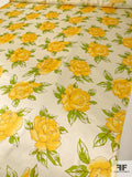 Classic Floral Printed Silk Charmeuse - Yellow / Lime Green / White