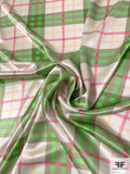 Plaid Printed Silk Charmeuse - Green / Olive-Grey / Pink / Blush / White