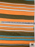 Horizontal Striped Printed Silk Charmeuse - Olive / Peachy-Orange / Ocean Blue / White