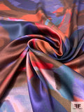 Abstract Painterly Printed Silk Charmeuse - Hues of Purple / Brown / Coral