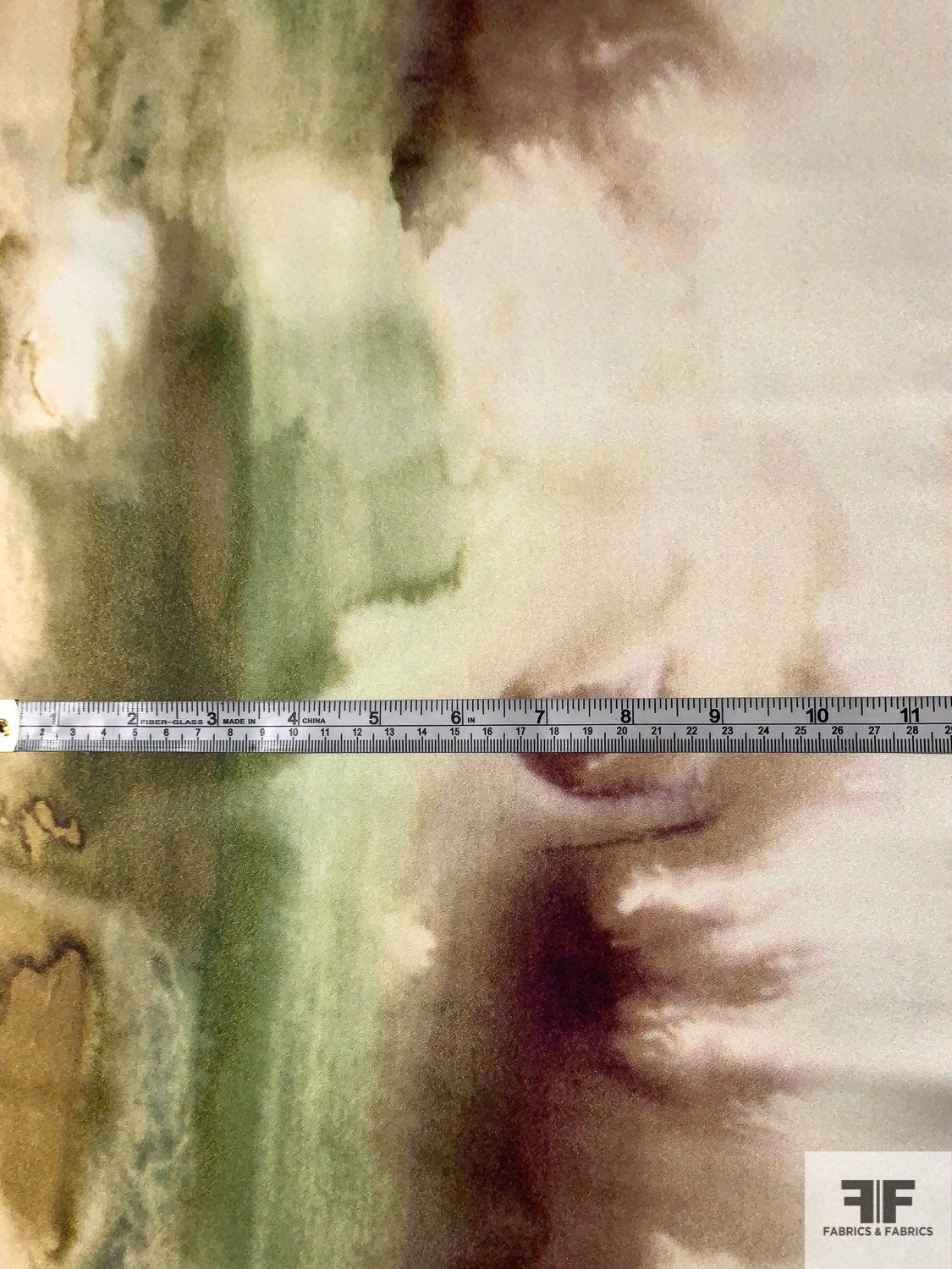 Abstract Painterly Printed Stretch Silk Charmeuse - Shades of Green / Earth