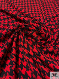Houndstooth Printed Lightweight Polyester Gabardine - Red / Black