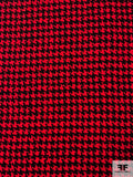 Houndstooth Printed Lightweight Polyester Gabardine - Red / Black