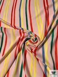 Italian Vertical Paint Striped Polyester Crepe - Blush / Yellow / Green / Orange / Blue
