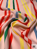 Italian Vertical Paint Striped Polyester Crepe - Blush / Yellow / Green / Orange / Blue