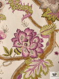 Vintage-Look Floral Printed Heavy Linen Cotton - Ivory / Orchid / Green / Earth