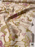 Vintage-Look Floral Printed Heavy Linen Cotton - Ivory / Orchid / Green / Earth