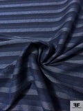 Italian Horizontal Thick Striped Cotton Linen - Denim Blues