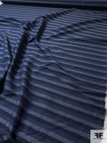 Italian Horizontal Thick Striped Cotton Linen - Denim Blues