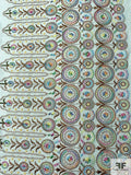 Double Border Boho Embroidered Cotton-Silk Crepe Voile - Seafoam / Brown / Multicolor
