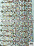Double Border Boho Embroidered Cotton-Silk Crepe Voile - Seafoam / Brown / Multicolor