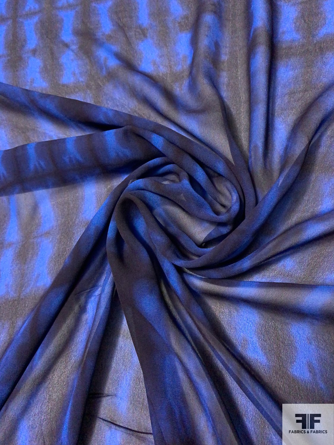 Tie-Dye Printed Rayon Chiffon-Georgette - Navy / Royal Blue