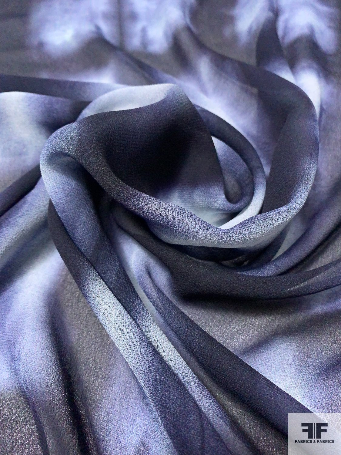 Tie-Dye Printed Rayon Chiffon-Georgette - Navy / Off-White