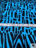 Abstract Tile-Collage Stretch Cotton Sateen - Sky Blue / Black
