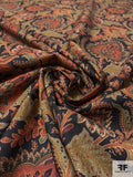 Autumn Paisley Leaf Printed Cotton Lawn - Shades of Orange / Darkest Brown / Sage