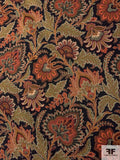 Autumn Paisley Leaf Printed Cotton Lawn - Shades of Orange / Darkest Brown / Sage