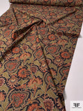 Autumn Paisley Leaf Printed Cotton Lawn - Shades of Orange / Darkest Brown / Sage