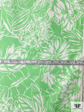 Tropical Leaf and Floral Printed Stretch Cotton Pique - Summer Green / White