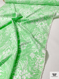 Tropical Leaf and Floral Printed Stretch Cotton Pique - Summer Green / White