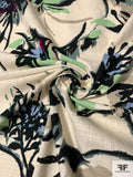 Abstract Painterly Floral Textured Linen-Weave Cotton - Cream / Black / Sky Blue / Mint / Berry / Black