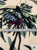 Abstract Painterly Floral Textured Linen-Weave Cotton - Cream / Black / Sky Blue / Mint / Berry / Black