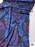 Large-Scale Jagged Paisley Printed Stretch Cotton Sateen Poplin - Turquoise / Eggplant / Purple / Eggnog