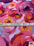 Art Collector Floral Printed Linen-Weave Cotton with Mechanical Stretch - Magenta / Pink / Coral / Lavender / Orange