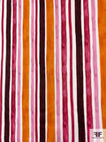 Italian Painterly Watercolor Vertical Striped Printed Stretch Cotton Sateen - Orange / Berry / Pink / Brown / Off-White