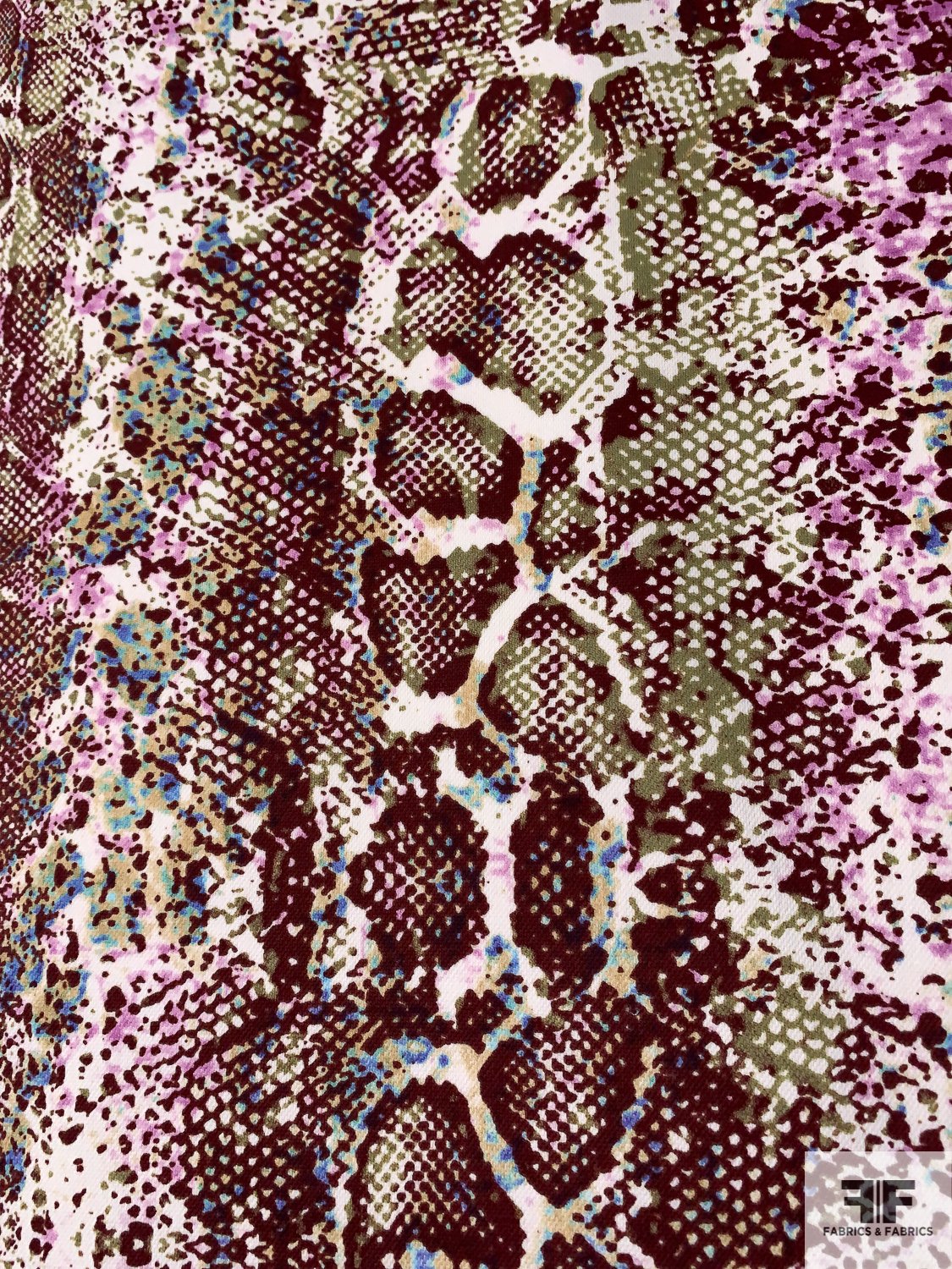 Reptile Printed Stretch Cotton Twill - Brown / Olive Green / Multicolor