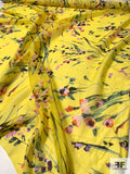 Italian Floral Stems Printed Silk and Cotton Voile - Summer Yellow / Greens / Pinks