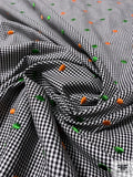 Mini Gingham Fine Cotton Shirting with Embroidered Ovals - Black / White / Green / Orange