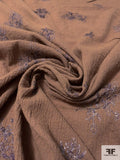 Floral Clusters Embroidered Cotton Gauze - Toffee / Purple