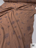 Floral Clusters Embroidered Cotton Gauze - Toffee / Purple