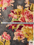 Home Decorative Rustic Floral Printed Cotton Linen - Multicolor / Grey