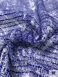 Italian Open-Weave Abstract Printed Cotton Novelty - Royal Blue / White