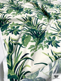 Home Decorative and Apparel-Weight Tropical Long Leaf Printed Cotton Canvas - Shades of Green / Off-White