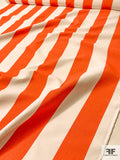 Vertical Striped Cotton Canvas with Water Repellent Finish - Orange Rouge / Ivory