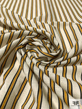 Italian Vertical Striped Printed Linen Rayon - Mustard / Navy / Ivory